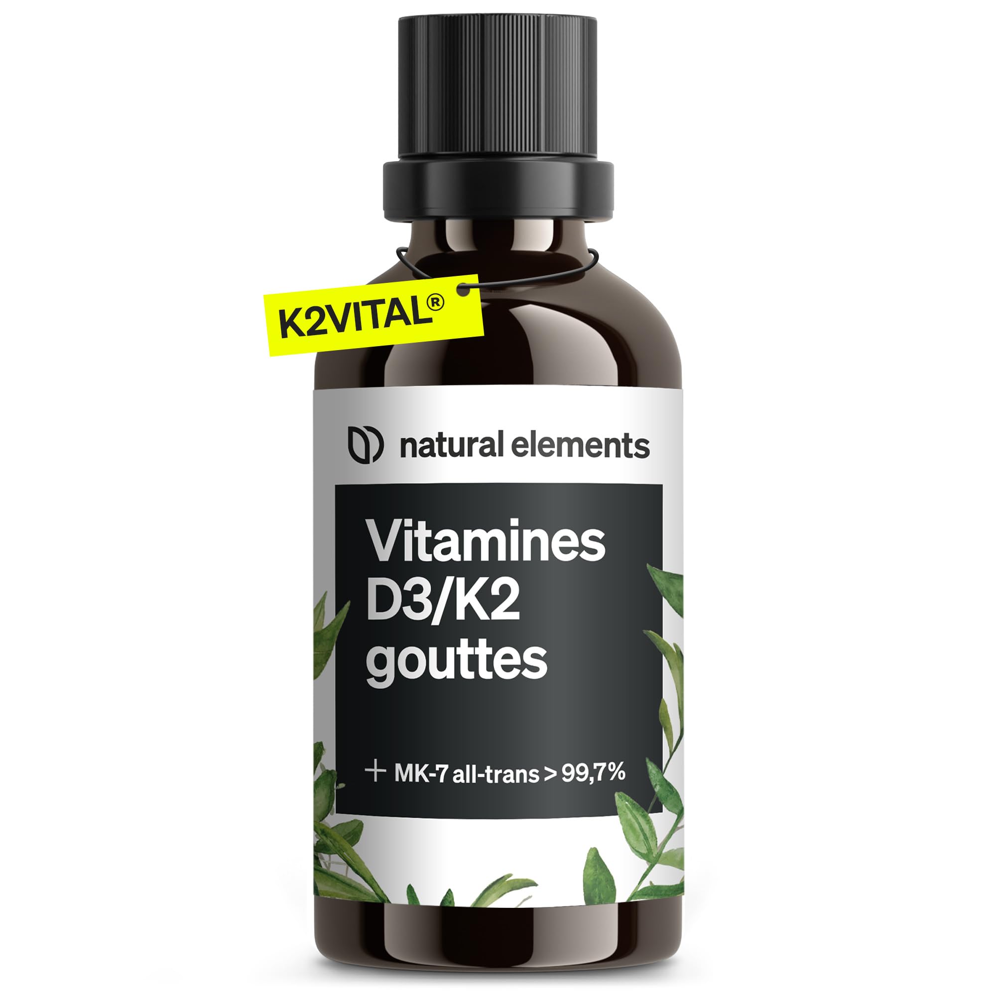 Vitamine D3 & K2 en Gouttes Premium 50 ml, Hautement Biodisponible, Fortement Dosée, Sans Additifs