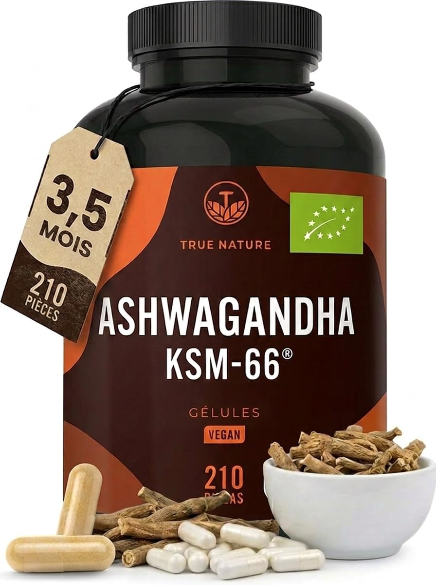 Ashwagandha bio KSM-66 – True nature – 210 gélules – 600 mg avec au moins 5% de withanolides