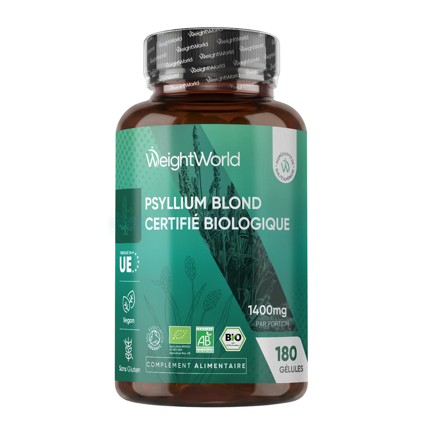 Psyllium Blond Bio 180 Gélules Vegan – Plantago Ovata