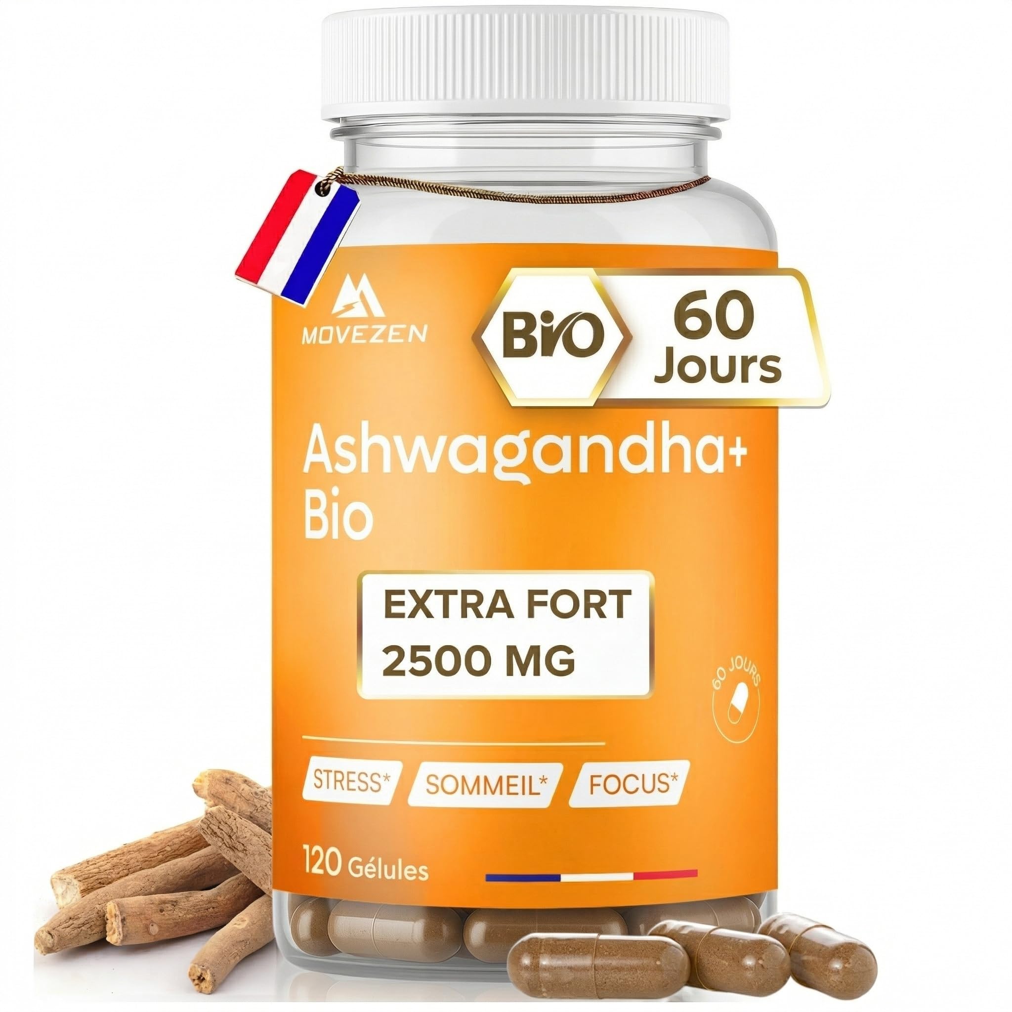 Ashwagandha BIO Extra Fort – 2500 mg Extrait 5:1 Concentré en Withanolides – Relaxation, Sommeil & Périodes de Stress – 120 Gélules
