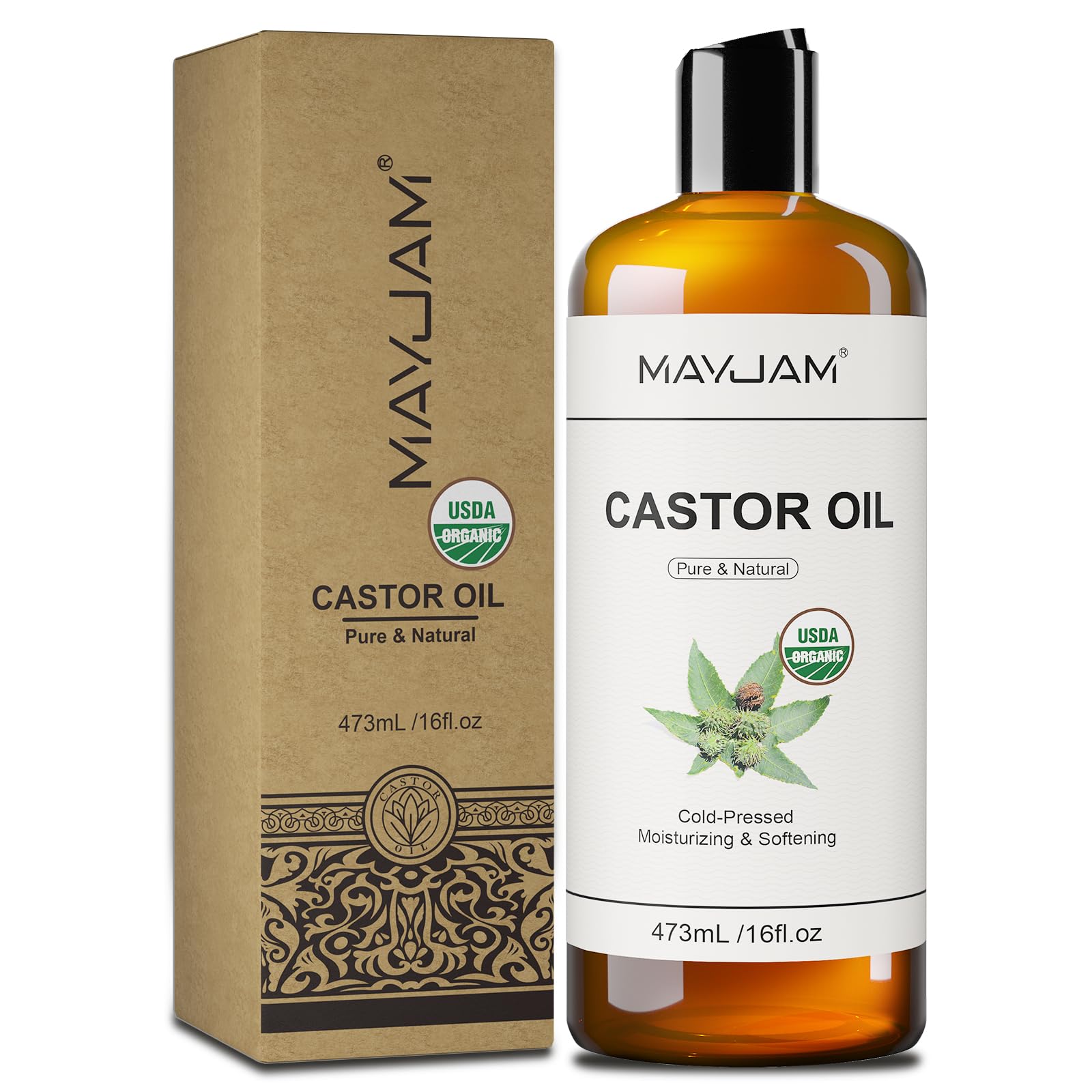 Huile de Ricin Bio 473ml, Castor Oil Organic 100% Pure Naturelle – Pressée À Froid