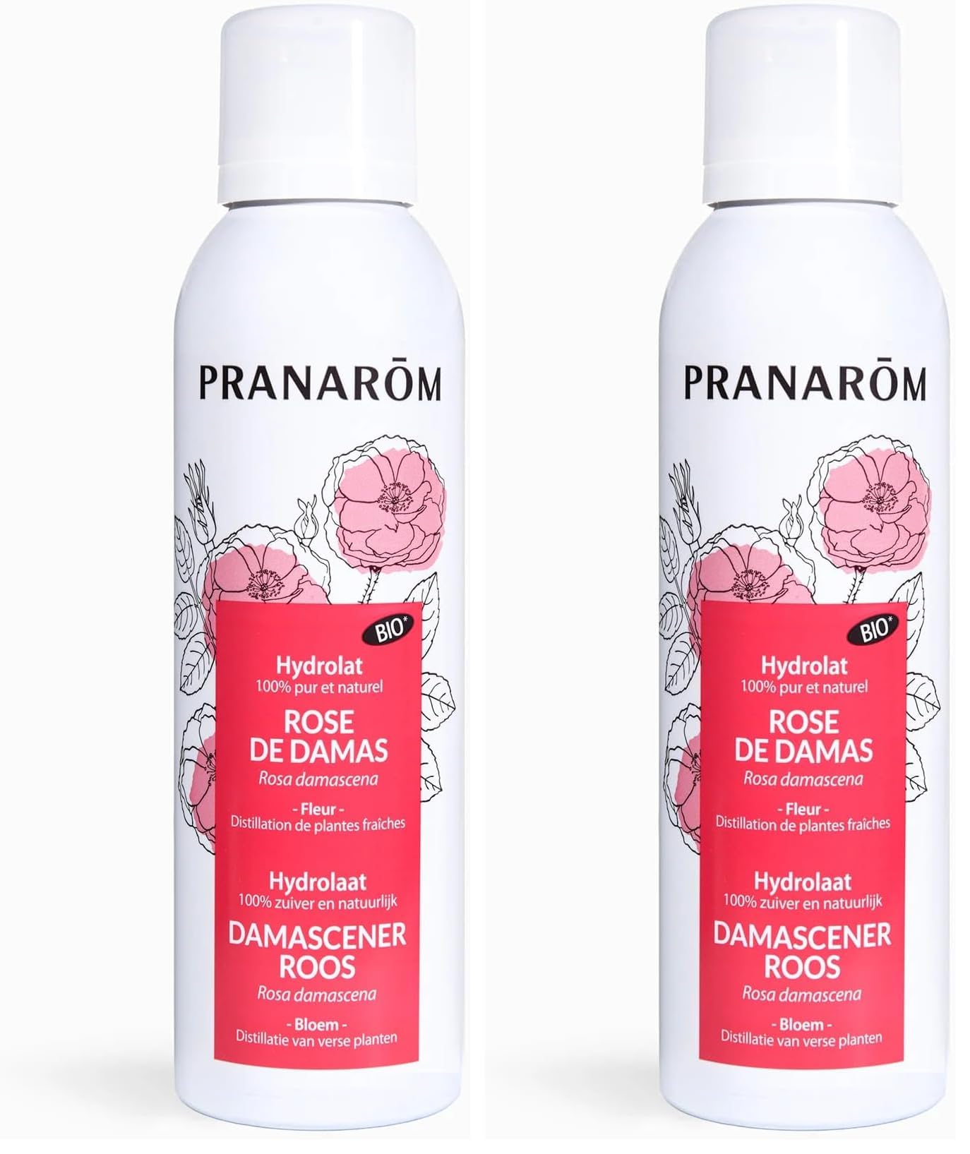 PRANARÔM – Eau Florale de Rose de Damas BIO – Tonifiant, Ravive l&rsquo;éclat de la peau – Ramène la paix intérieure – Hydrolat 100% Pur et Naturel – 150 ML (Lot de 2)