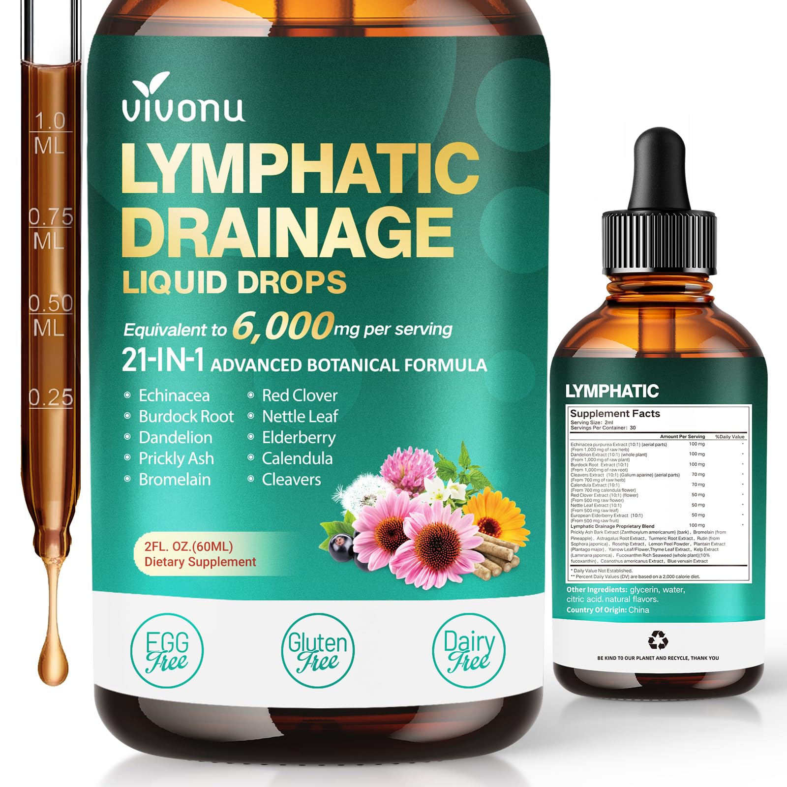 Drainage Lymphatique – VivoNu – Gouttes – 60 ml – Jambes lourdes