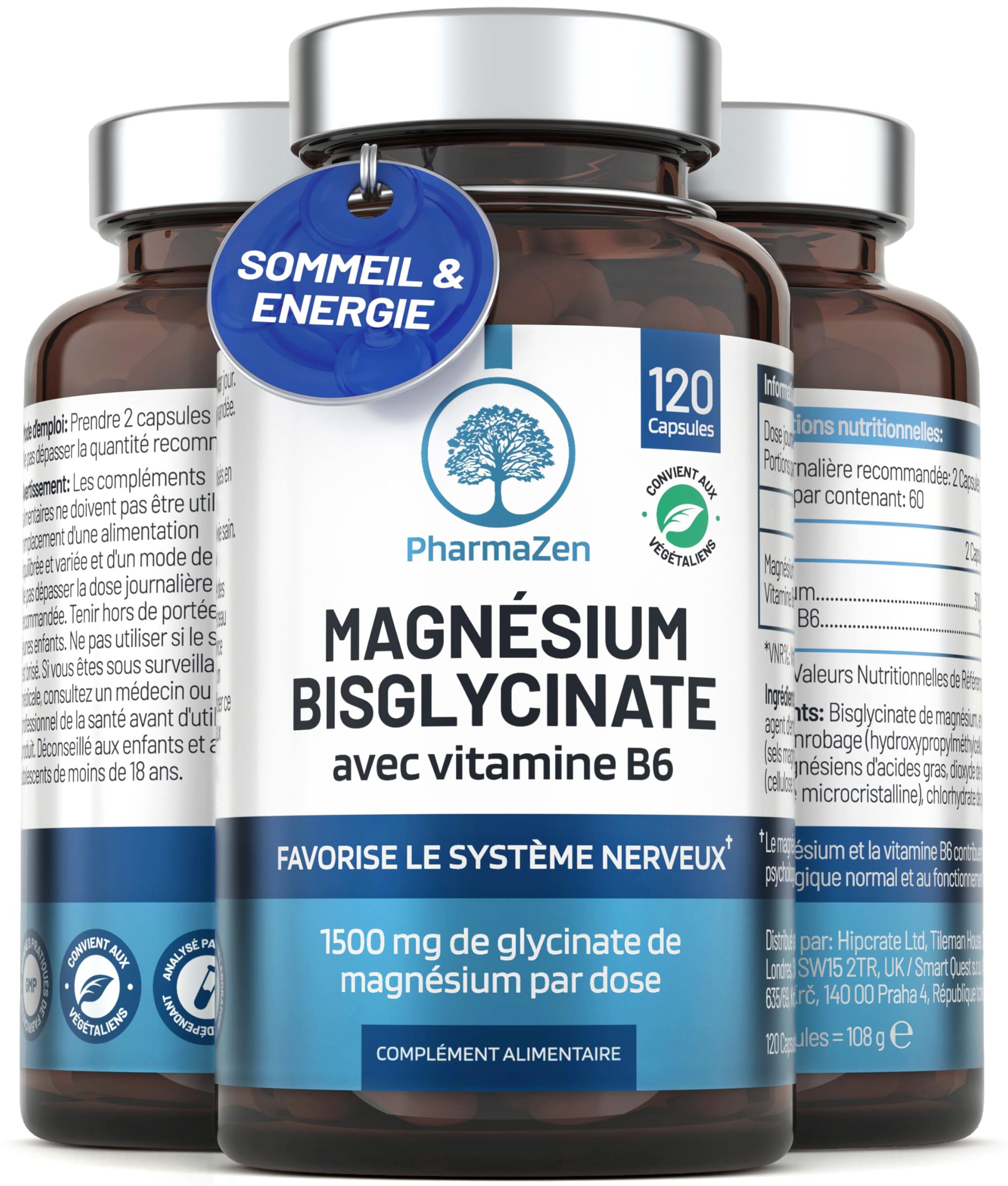 Magnésium Bisglycinate 300 mg + Vitamine B6 – Sommeil, Stress, Fatigue – Absorption Maximale