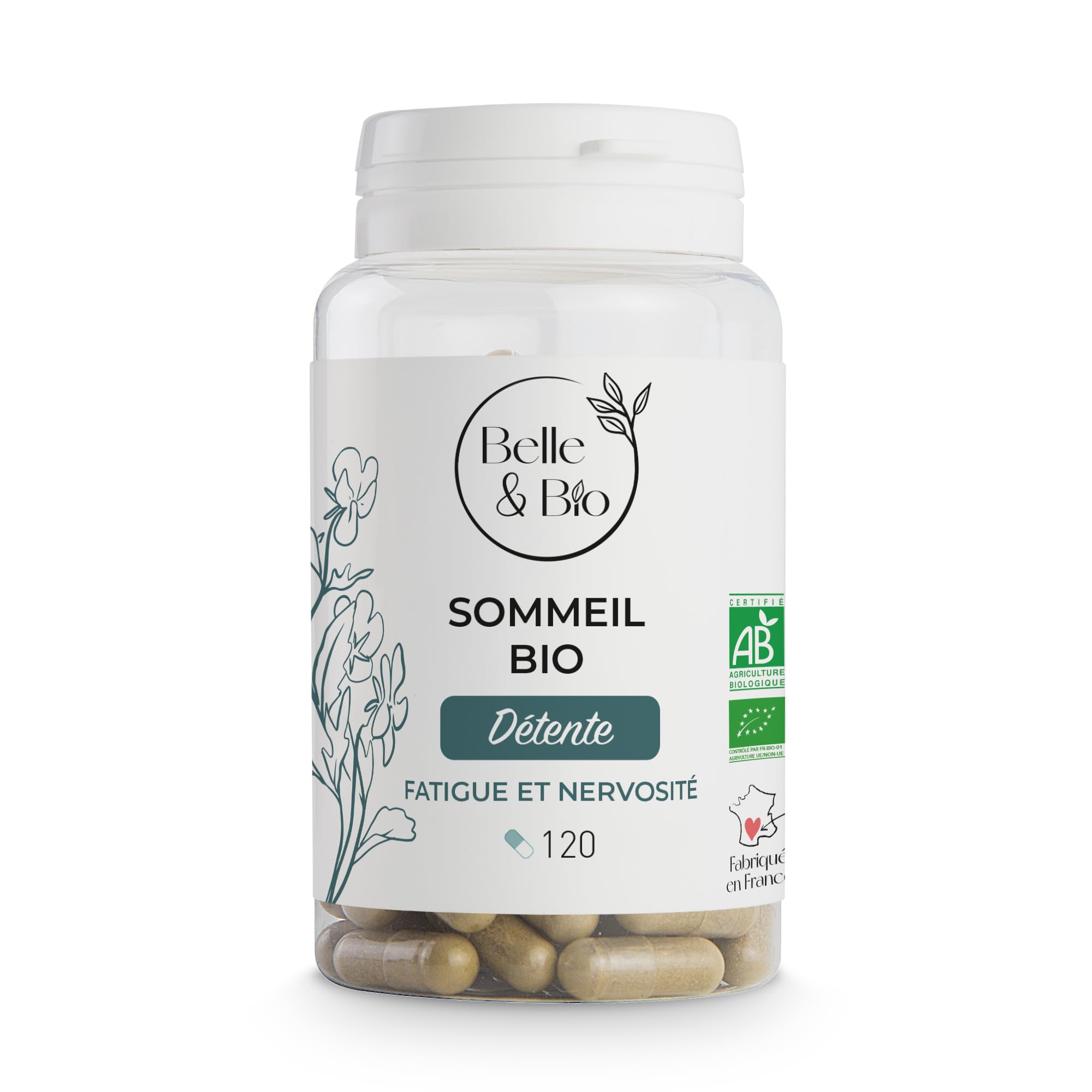 Sommeil Bio – Belle & bio – Complexe pour Sommeil & Relaxation : Passiflore, Mélisse & Eschscholzia – 120 gélules