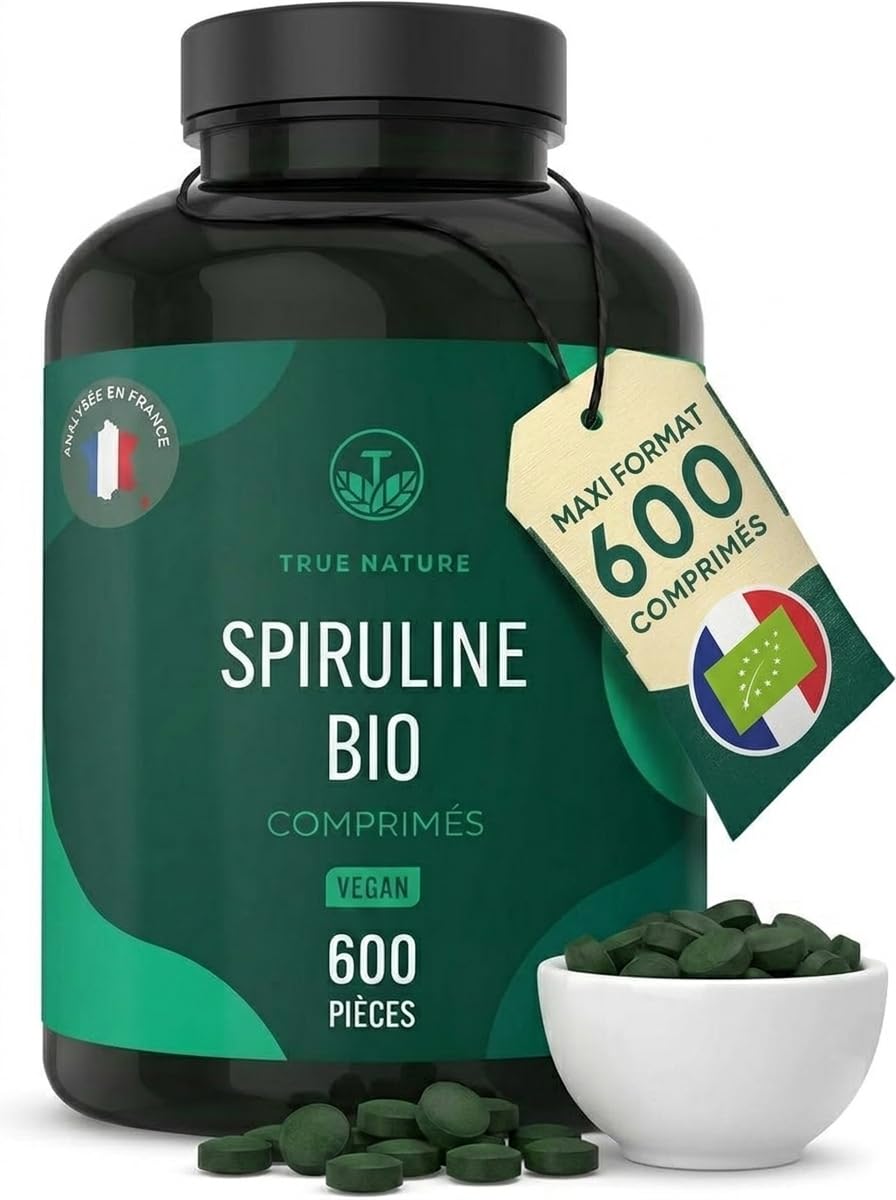 Spiruline Bio – True nature – 600 Comprimés – 4000mg – 19% Phycocyanine, Séchée à Froid
