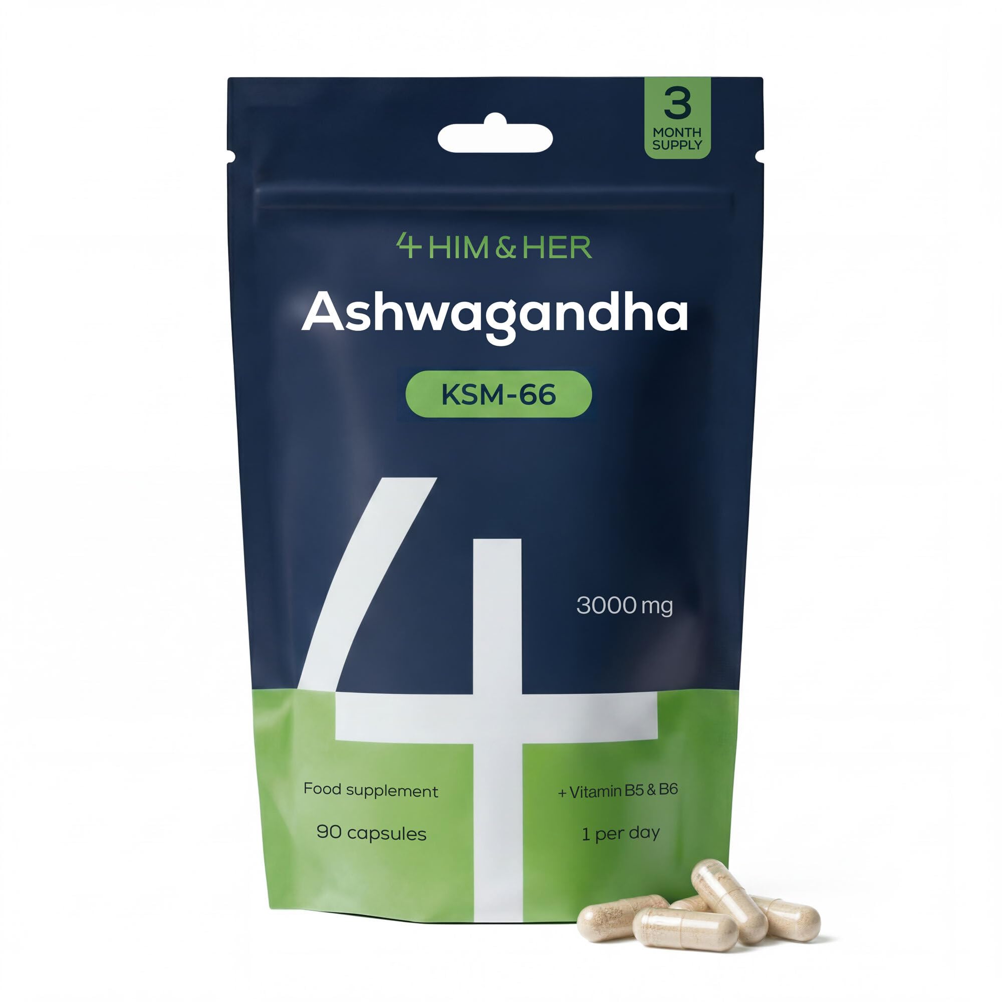 Complexe Ashwagandha KSM-66 250mg + Vitamine B5 + Vitamine B6 – 4 – Réduction de la fatigue, Extrait de Racine 5% Withanolides