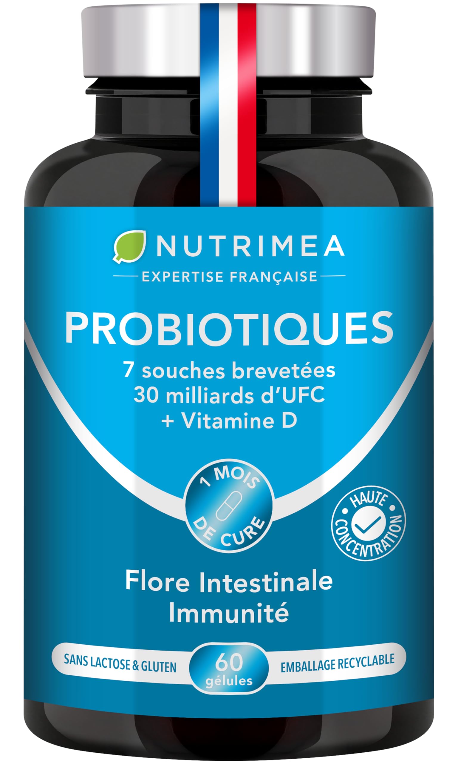 Complexe Probiotiques 30 à 60 Milliards d&rsquo;UFC + Vitamine D – Laboratoires nutrimea – Aide la digestion et la flore Intestinale