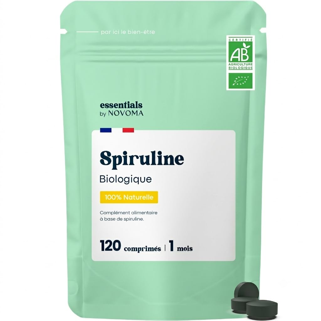 Spiruline Bio 500 mg – Novoma – 120 Comprimés – Source naturelle d&rsquo;antioxydants