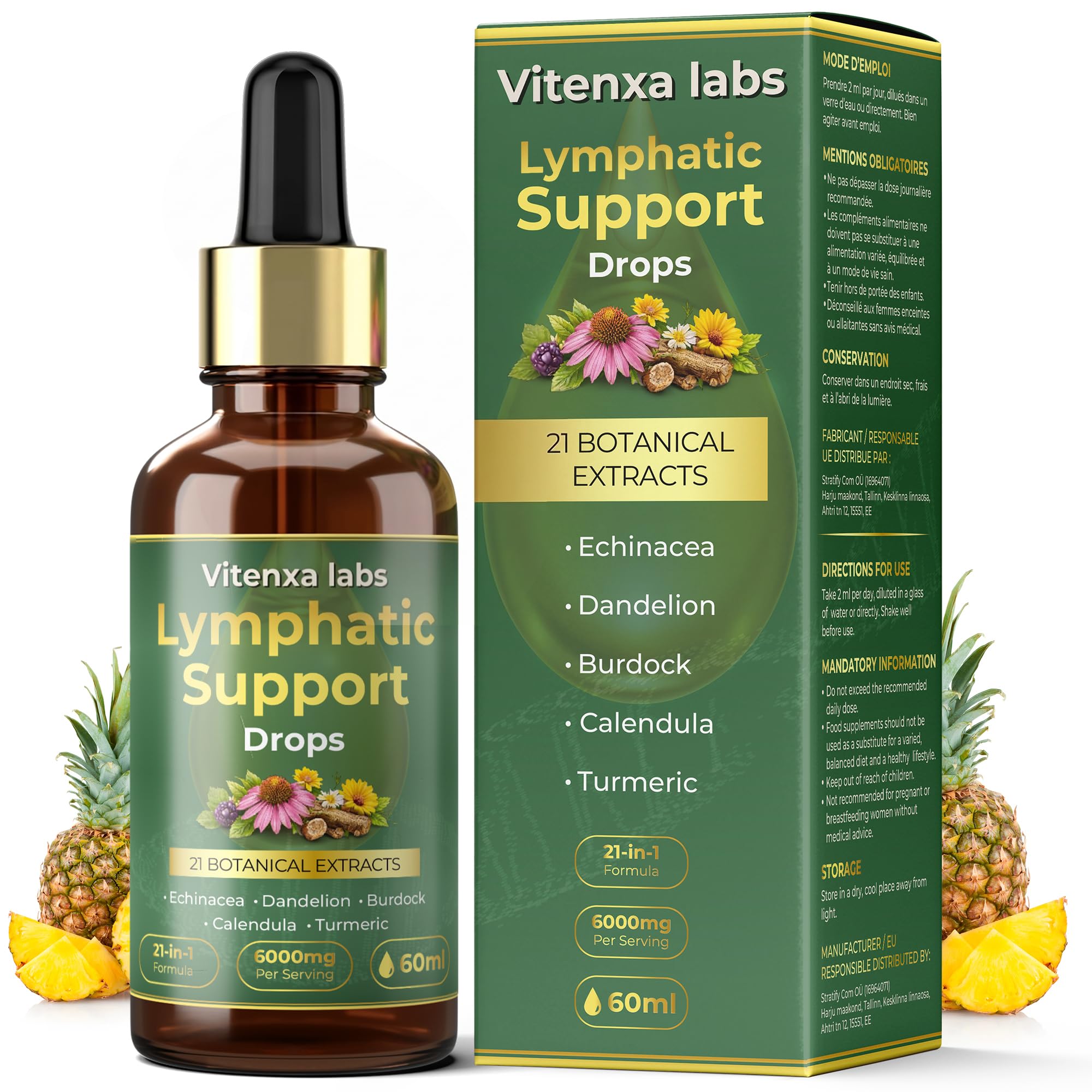 Complexe soutien Lymphatique : Échinacée + 20 Plantes – Vitenxa labs – 60 ml – Drainage et soutien du système lymphatique