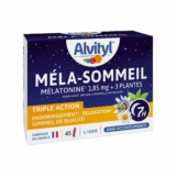 Alvityl Méla-sommeil – Mélatonine + 3 plantes + vitamine B6 – Triple action sur le sommeil et la relaxation- 1,85mg Mélatonine