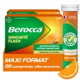 Berocca Immunité Flash – Soutient Système Immunitaire – Zinc, Vitamine D & C – Multivitamines et Minéraux – Goût Orange – Maxi Format 60 Comprimés Effervescents