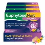 Euphytose Nuit LP Mélatonine 1,9 mg – Sommeil Adulte – Favorise l&rsquo;Endormissement et la Qualité du Sommeil – Libération Prolongée 8H – Valériane – 45 Comprimés