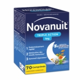 NOVANUIT TRIPLE ACTION – Endormissement – Réveils Nocturnes – Sommeil Réparateur – Mélatonine 1mg Plantes Vitamine B6 – 70 Comprimés