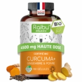 Curcuma Gingembre Poivre noir – Raibu – 180 gélules – Anti inflammatoire, bien-être articulaire, santé du foie, immunité